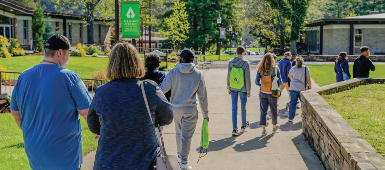 Students taking a tour on campus